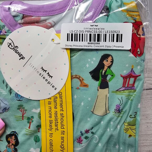 NIB Little Sleepies Disney Princess Dreams Crescent Zippy Size Preemie - Picture 2 of 3